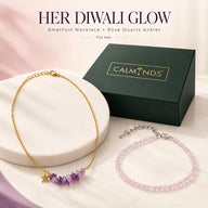 Her Diwali Glow – Diwali Gift for Wife: Amethyst Necklace & Rose Quartz Anklet Set