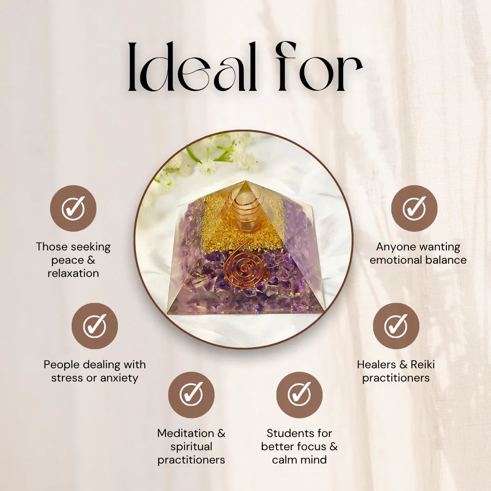 Amethyst Orgonite Pyramid ideal for meditation, emotional balance, Reiki healing and stress relief