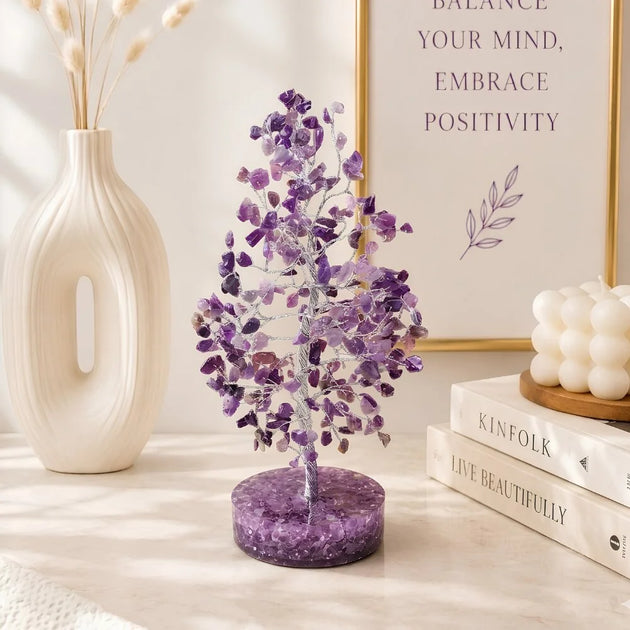 Amethyst Crystal Tree with Orgonite Base, front view