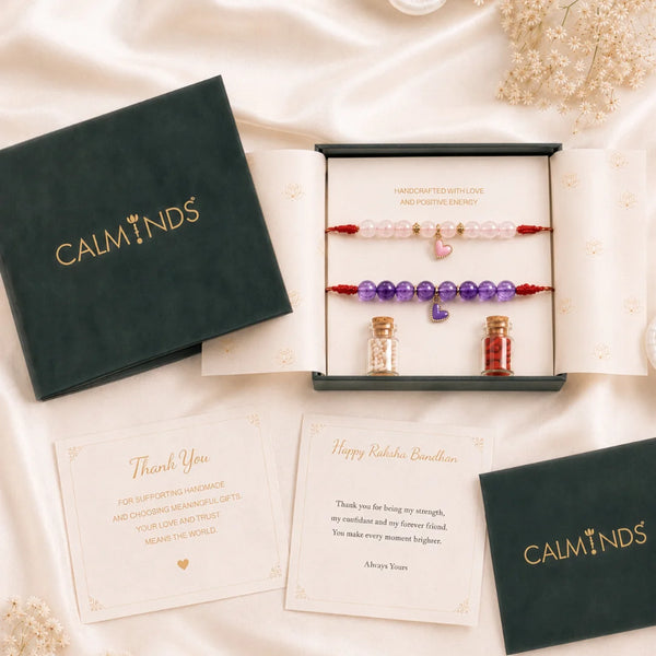 Rose Quartz & Amethyst — Loving Calm Lumba Rakhi for Bhabhi & Sister