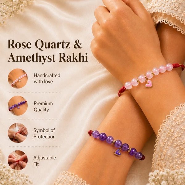 Rose Quartz & Amethyst — Loving Calm Lumba Rakhi for Bhabhi & Sister