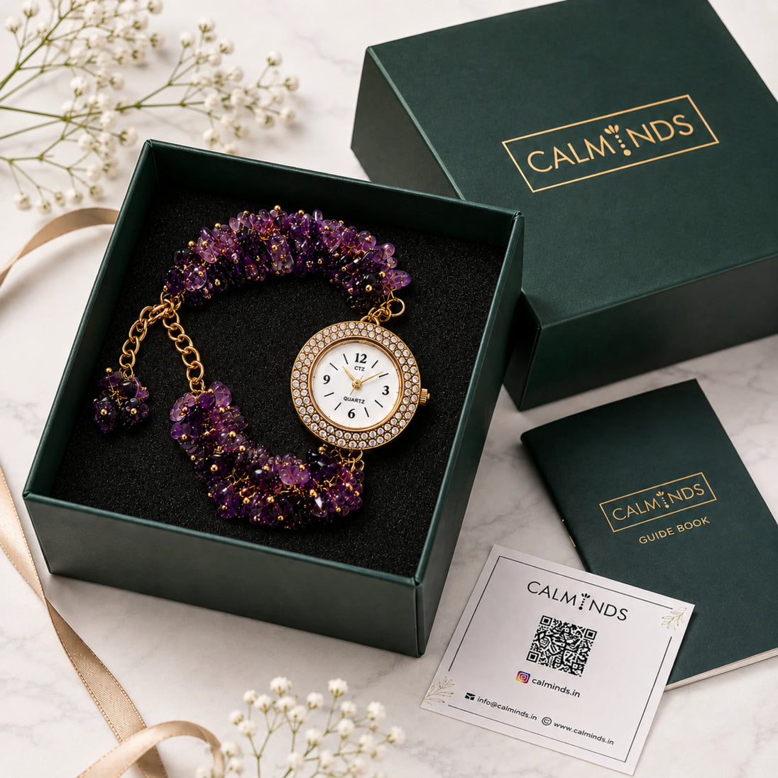 amethyst gemstone watch styled for office and traditional wear