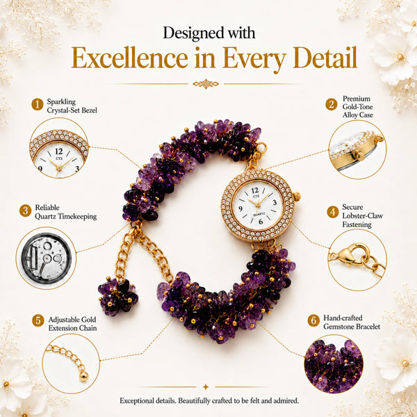 Natural Amethyst Bracelet Watch for Women