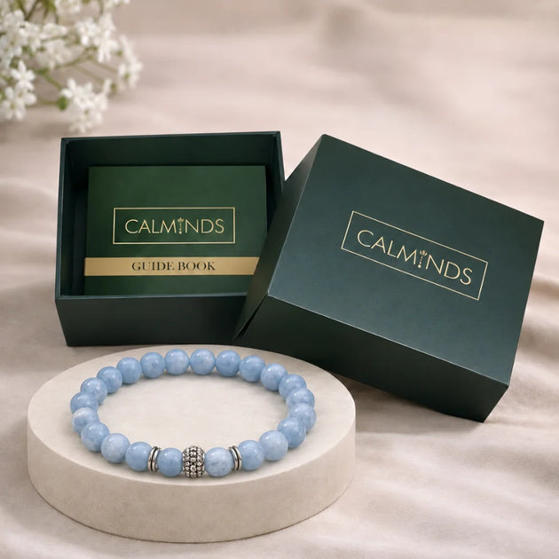 Angelite Crystal Bracelet 8mm, front view showing pale blue beads