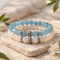 Aquamarine & Moonstone Crystal Bracelet Pair