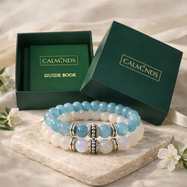 Aquamarine & Moonstone Crystal Bracelet Pair
