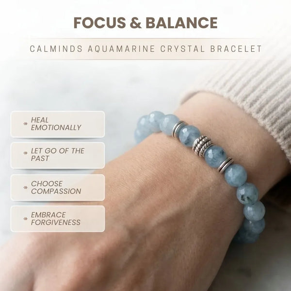 Aquamarine Crystal Bracelet for Anxiety, Calmness & Communication - (8mm)