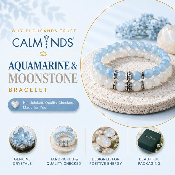 Aquamarine & Moonstone Crystal Bracelet Pair