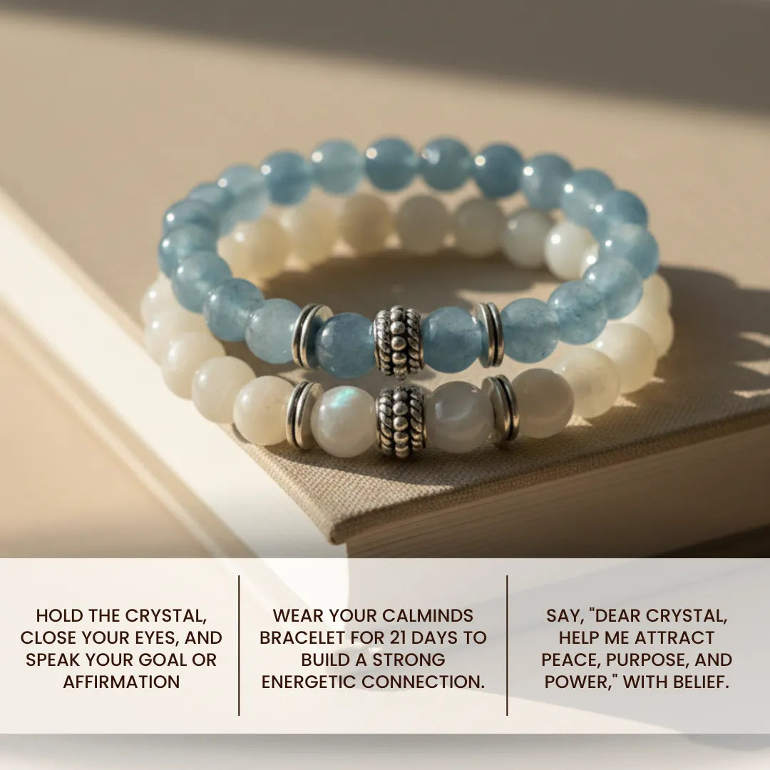 Two beaded bracelets on a book with text instructions.