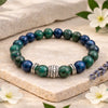 Azurite Malachite Beaded Bracelet with Natural Blue and Green Stones and Silver Charm