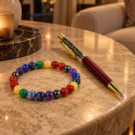 Bhai Dooj Gift for Brother – 7 Chakra Bracelet & Pyrite Crystal Pen Gift Set