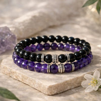Amethyst & Black Tourmaline Bracelet Pair