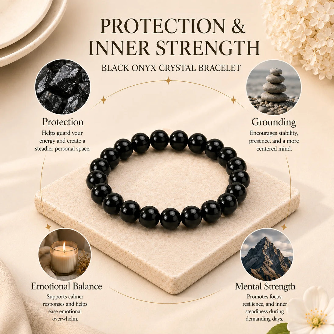 Black Onyx Crystal Bracelet for strength and protection