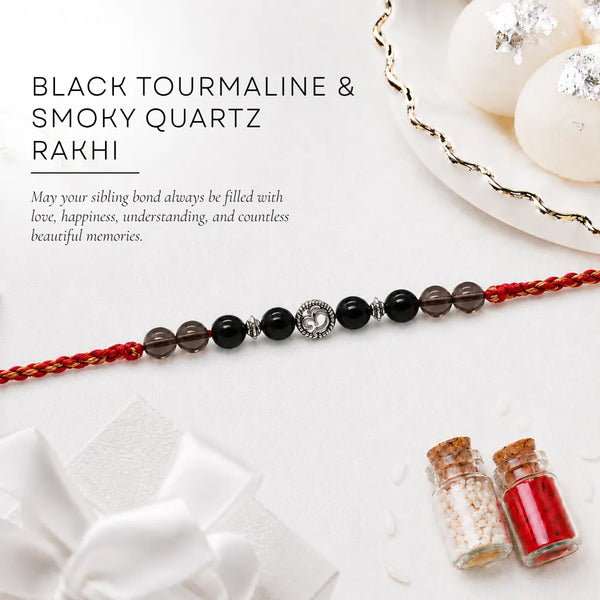 Black Tourmaline & Smoky Quartz — Ultimate Protection Rakhi for Brother