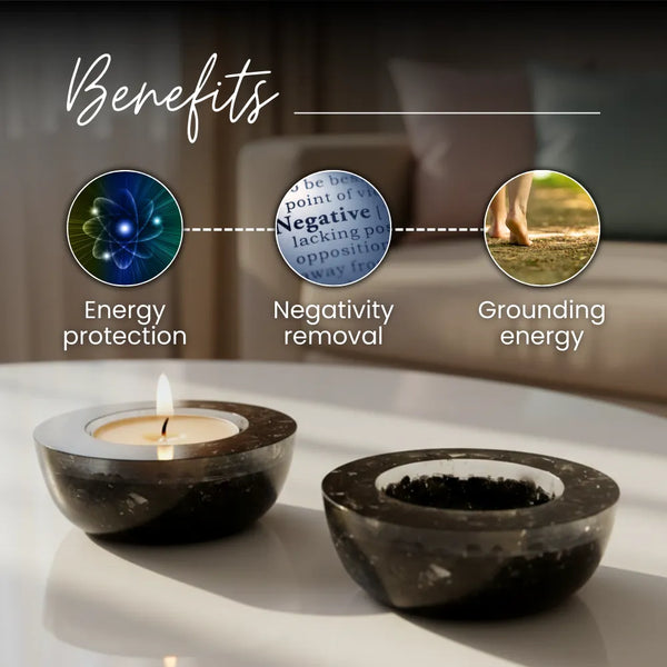 Black Tourmaline Tea Light Candle Holder (Set of 2)