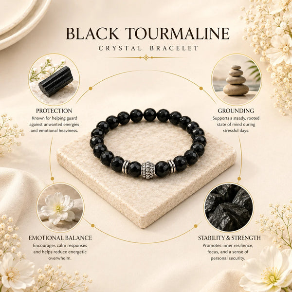 Black Tourmaline Crystal Bracelet for Protection & Grounding (8mm)