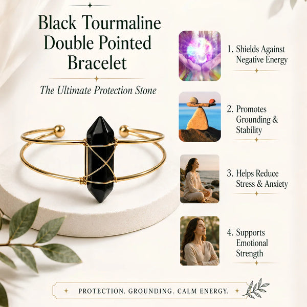 Black Tourmaline Double Pointed Bracelet for Protection