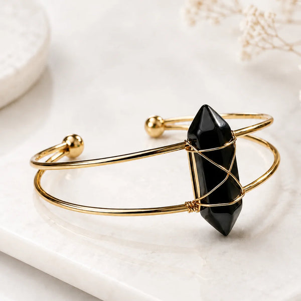 Black Tourmaline Double Pointed Bracelet for Protection