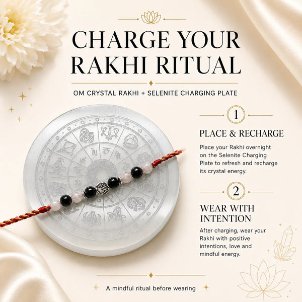 Black Tourmaline & Natural Moonstone — Protective Calm Om Rakhi for Brother