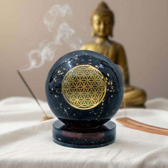 black tourmaline orgonite ball and stand