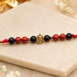 Black Tourmaline & Red Jasper Ganesh Stone Rakhi for Brother