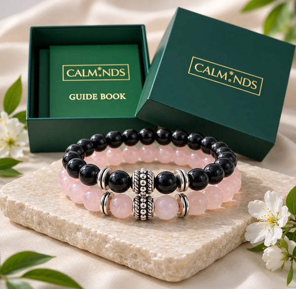 Black Tourmaline & Rose Quartz Bracelet Pair