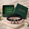 Black Onyx and Rose Quartz Couple Bracelet Set with Calminds Luxury Gift Box