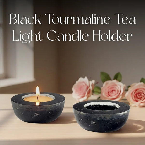 Black Tourmaline Tea Light Candle Holder (Set of 2)