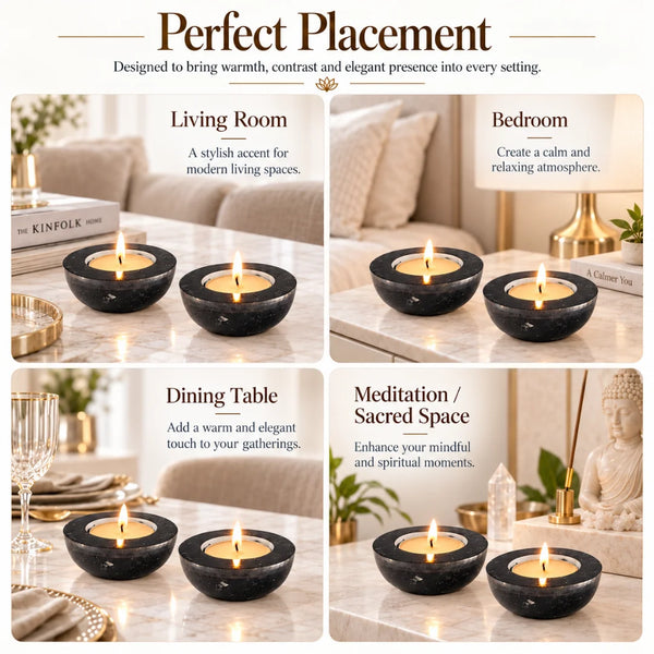 Black Tourmaline Tea Light Candle Holder (Set of 2)