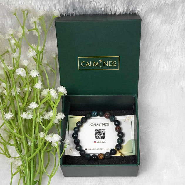 Natural Bloodstone Bracelet inside green box by Calminds