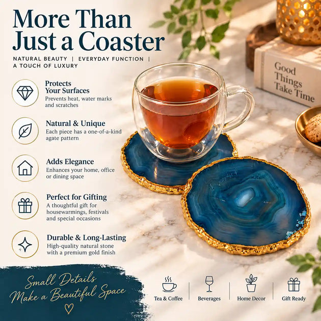 Benefits of blue agate gold-edged coaster set for tea and coffee