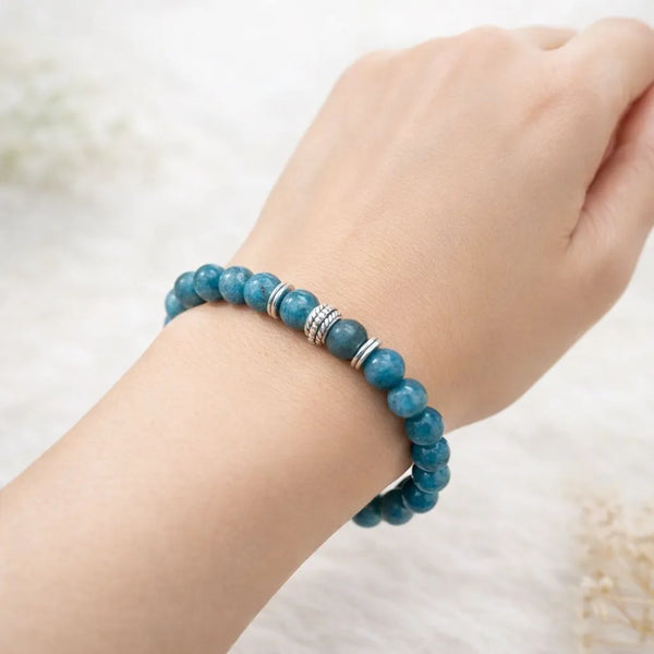 Blue Apatite Crystal Bracelet for Clarity & Communication - (8mm)