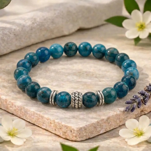 Blue Apatite Crystal Bracelet for Clarity & Communication - (8mm)