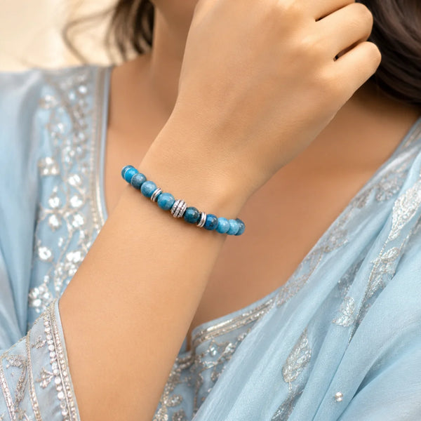Blue Apatite Crystal Bracelet for Clarity & Communication - (8mm)
