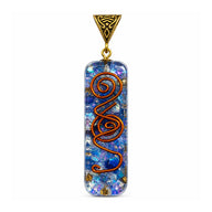 Blue Iridescent Orgonite Pendant with Copper Spiral
