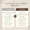 Comparison chart between Calminds and other brands on a beige background.