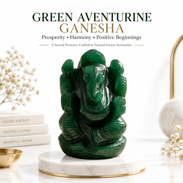 Certified Green Jade Ganesha Idol (3 Inch) for Wealth & Prosperity