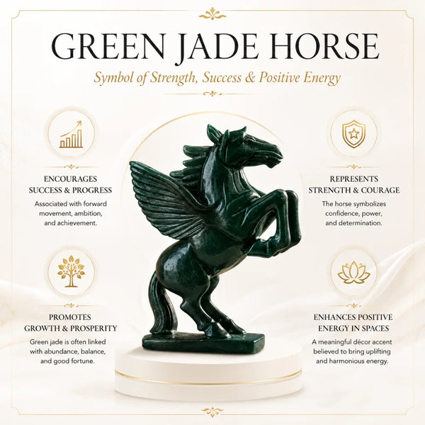 Certified Green Jade Victory Horse Statue | Power, Progress & Success