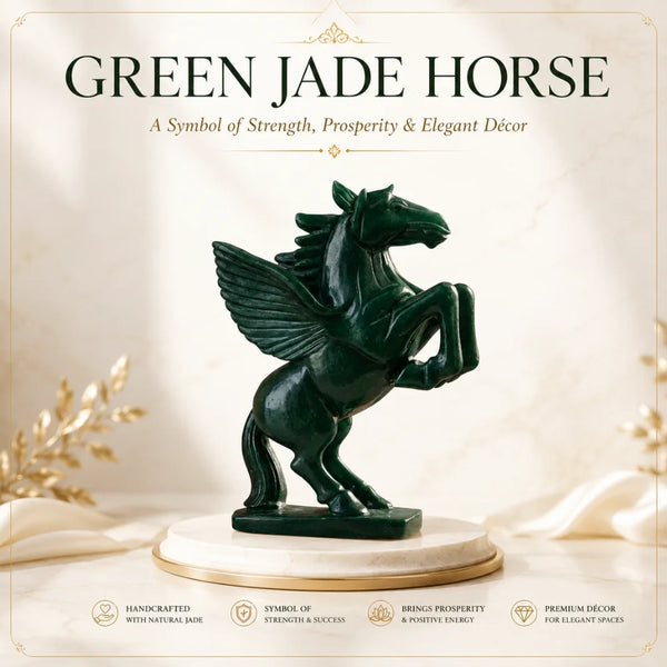 Certified Green Jade Victory Horse Statue | Power, Progress & Success