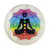 Silhouette of a meditating person with chakra colors on a white background