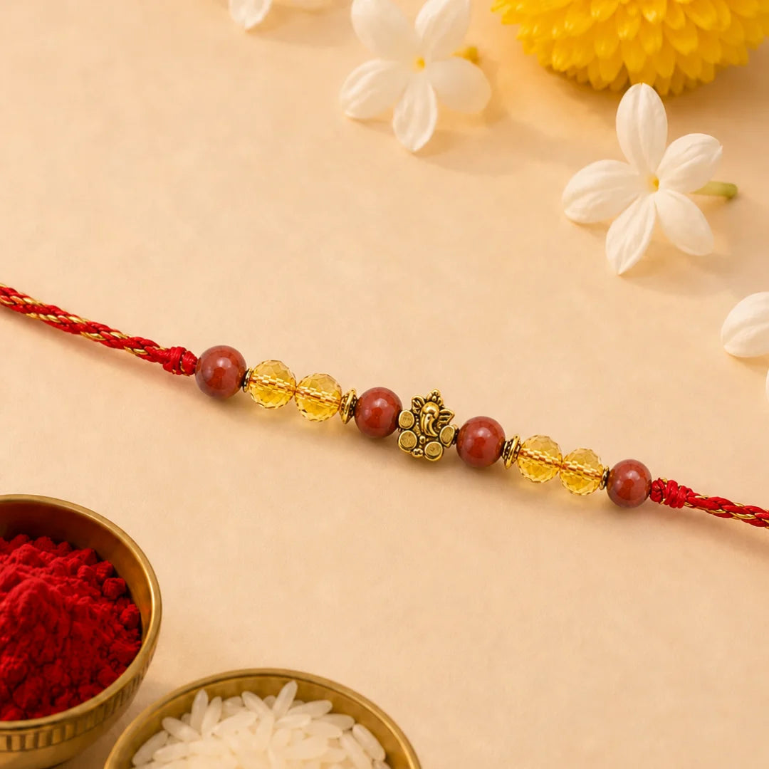 Citrine and Red Jasper Success and Strength Rakhi for Brother, product image 1