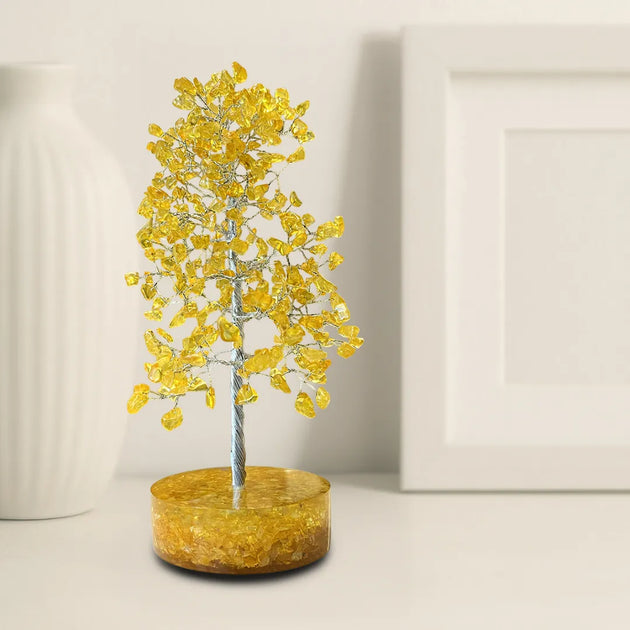 Decorative tree with yellow leaves on a white background