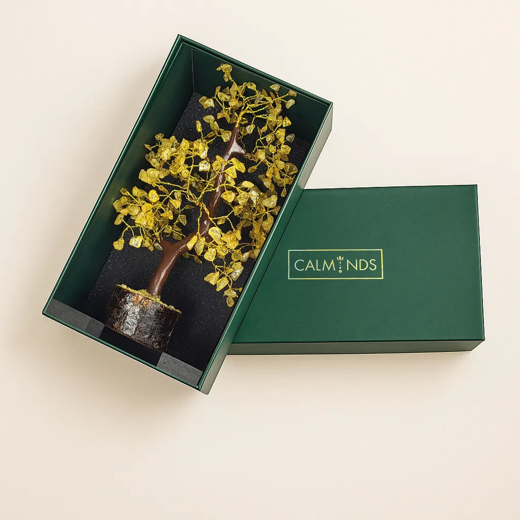 Citrine Crystal Money Tree in premium Calminds gift box packaging