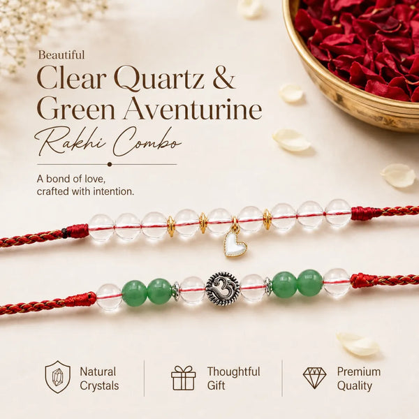 Clear Quartz & Green Aventurine — Clarity & Growth Bhaiya Bhabhi Rakhi Combo