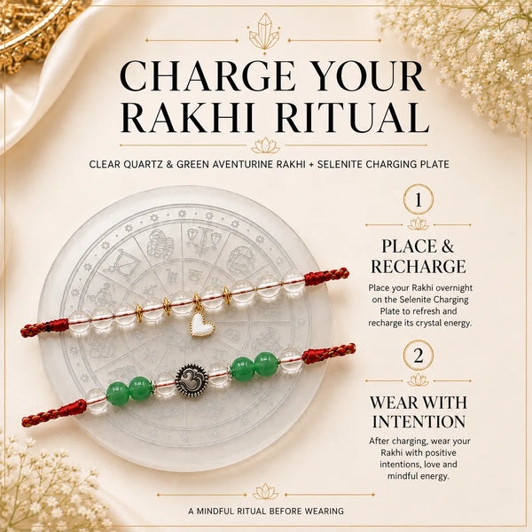 Clear Quartz & Green Aventurine — Clarity & Growth Bhaiya Bhabhi Rakhi Combo