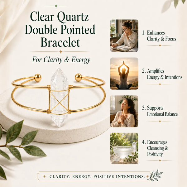 Clear Quartz Double Pointed Bracelet for Clarity & Energy