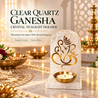 Clear Quartz Ganesha Tealight Holder | Crystal Diya Stand for Puja, Décor & Gifting