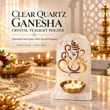 Clear Quartz Ganesha Tealight Holder | Crystal Diya Stand for Puja, Décor & Gifting – alternate product view 2
