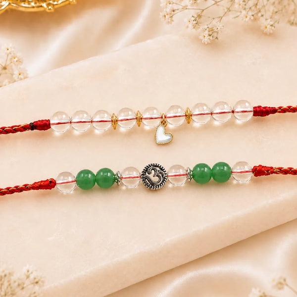 Clear Quartz & Green Aventurine — Clarity & Growth Bhaiya Bhabhi Rakhi Combo
