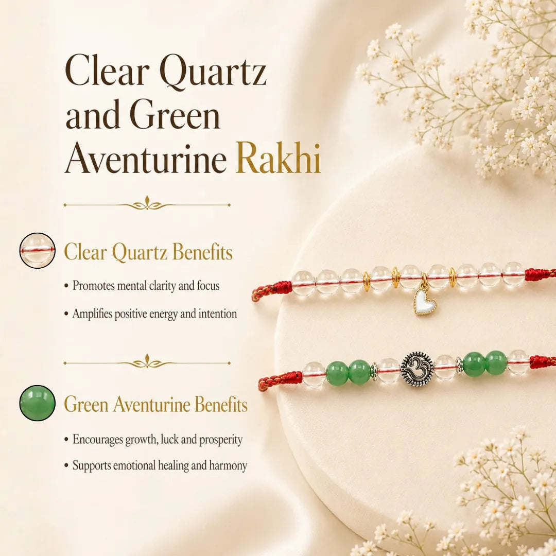 Clear Quartz and Green Aventurine Clarity and Growth Bhaiya Bhabhi Rakhi Combo, product image 4